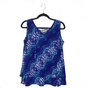 Worthington | lace up blue pattern blouse